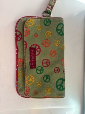 bungalow 360 Olive Peace Sign Wristlet with Multicolor Accents